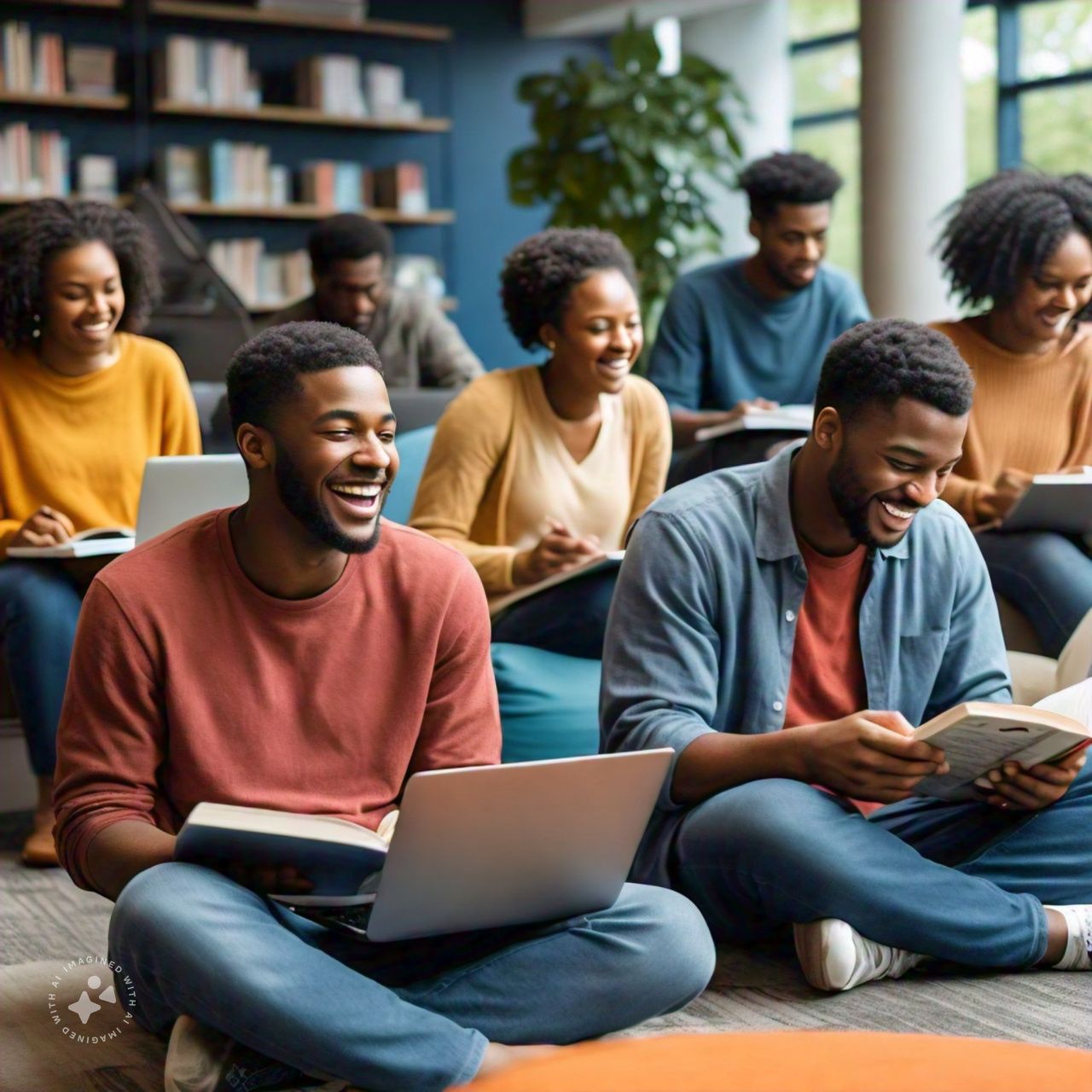 Happy black students studying